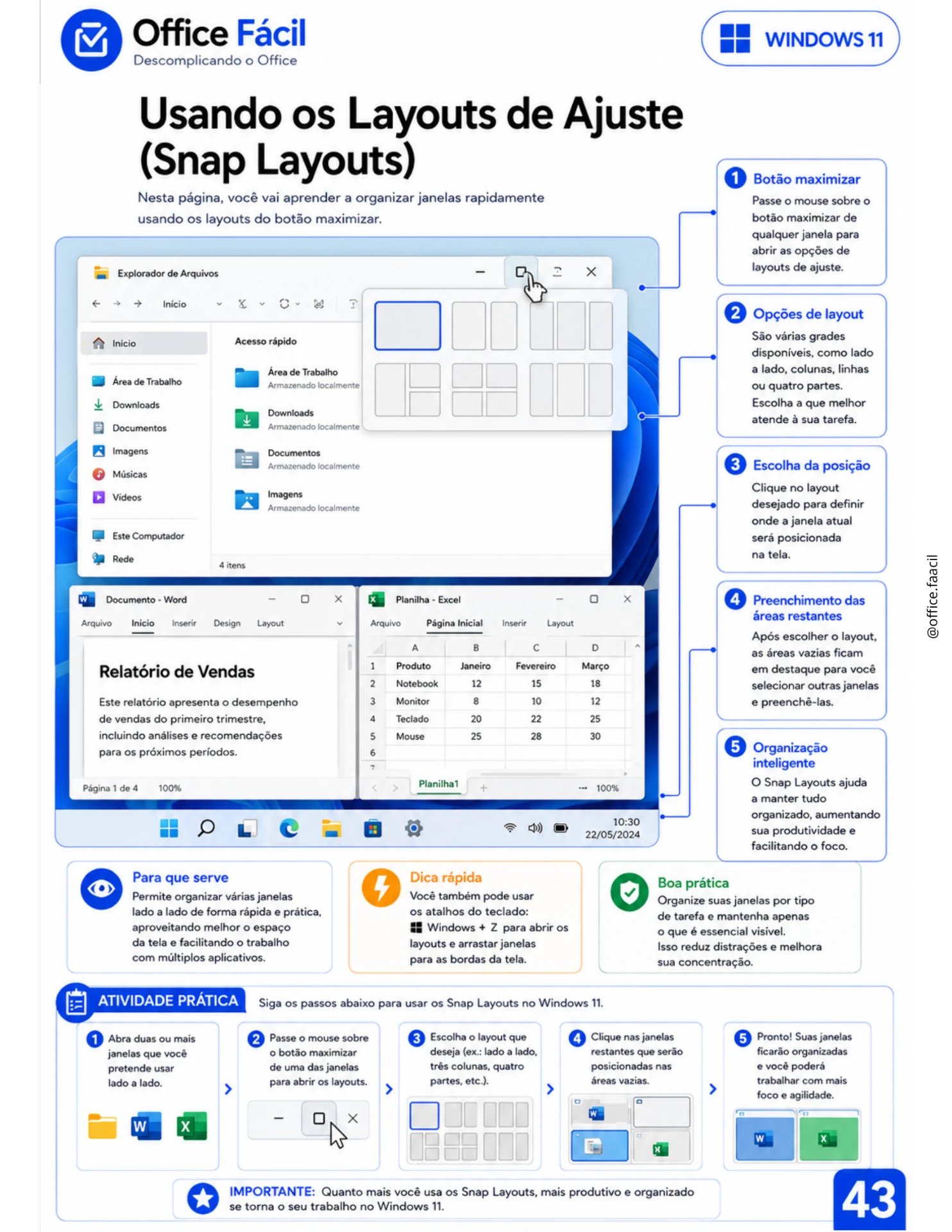 Página sobre Layouts de Ajuste no Windows 11