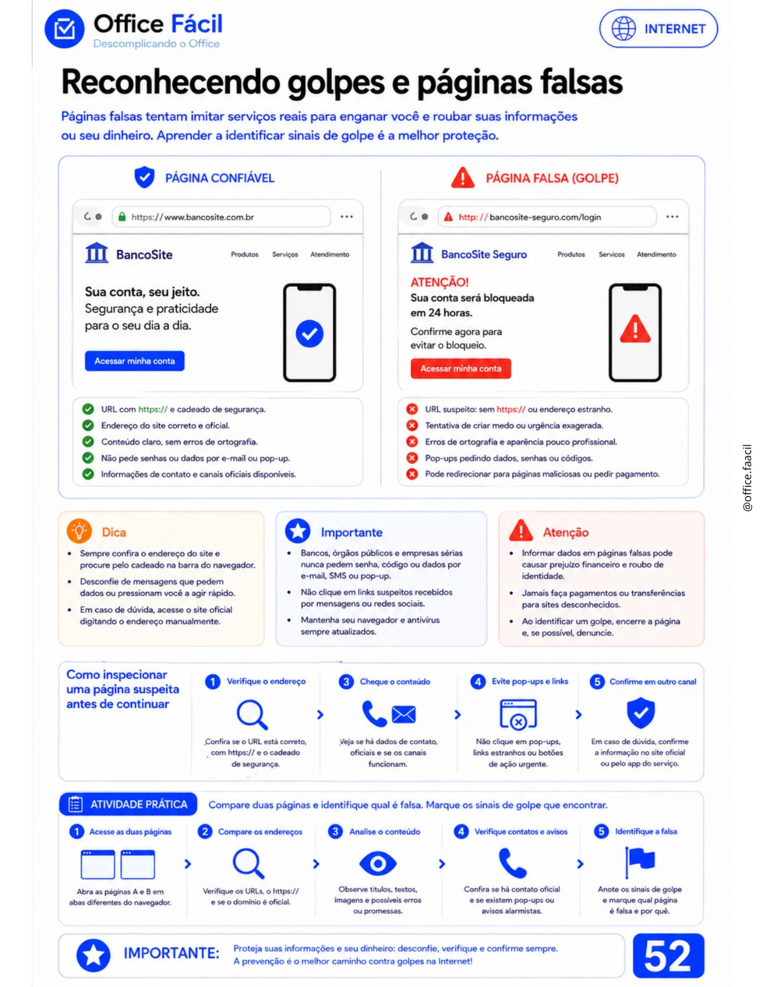 Página sobre golpes e páginas falsas na Internet