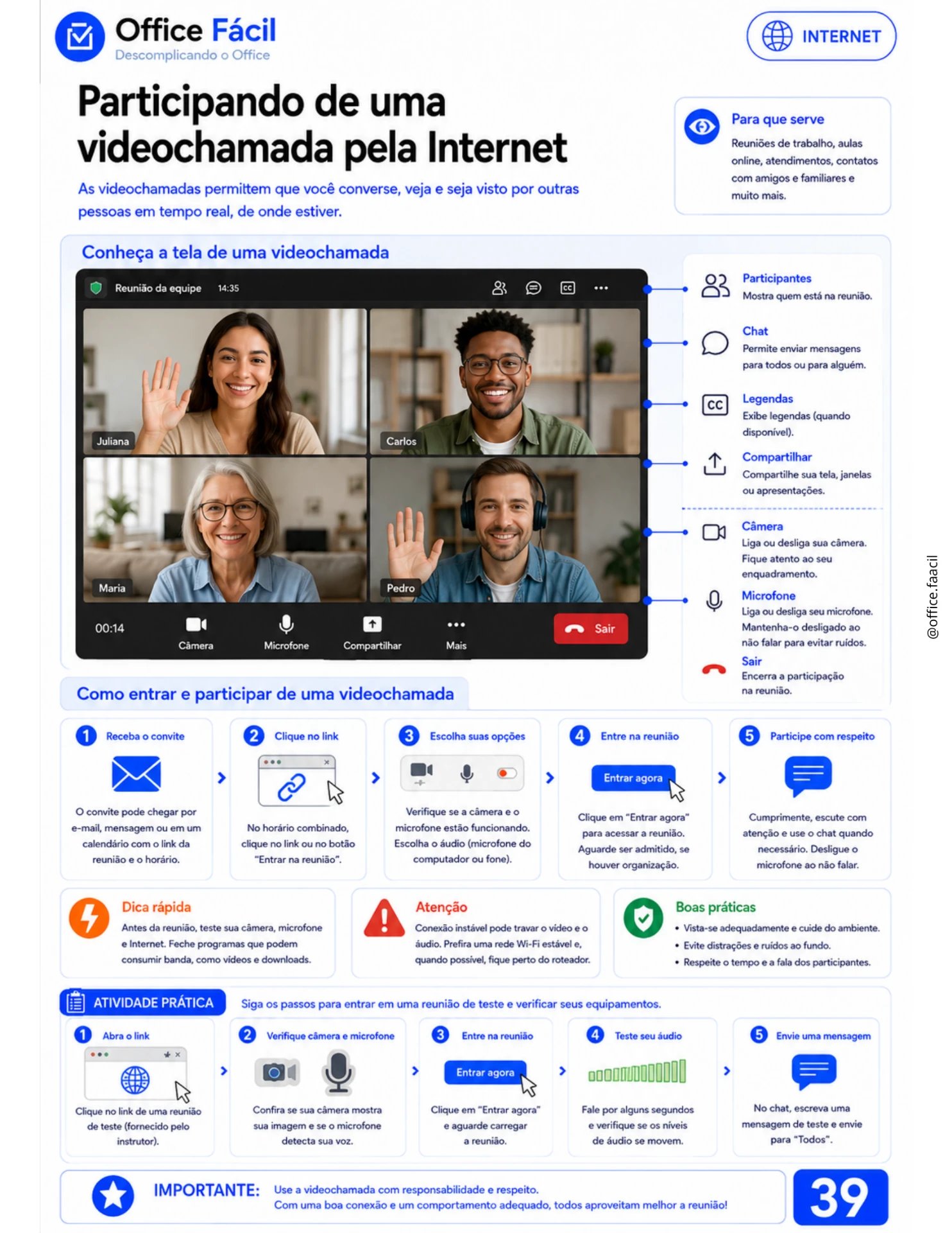 Página sobre videochamadas pela Internet